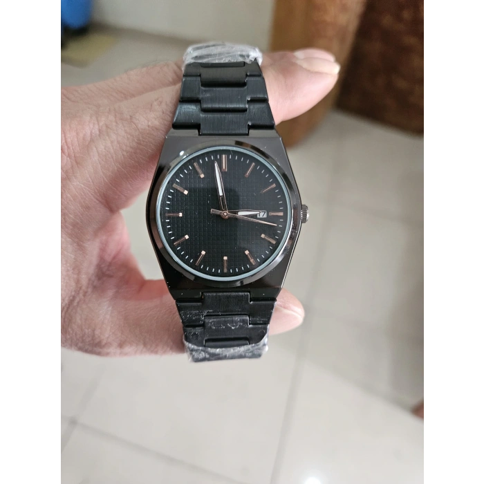 Siyah Çelik Kordon Erkek Kol Saati Takvimli Siyah Kadran Özel Kutusunda