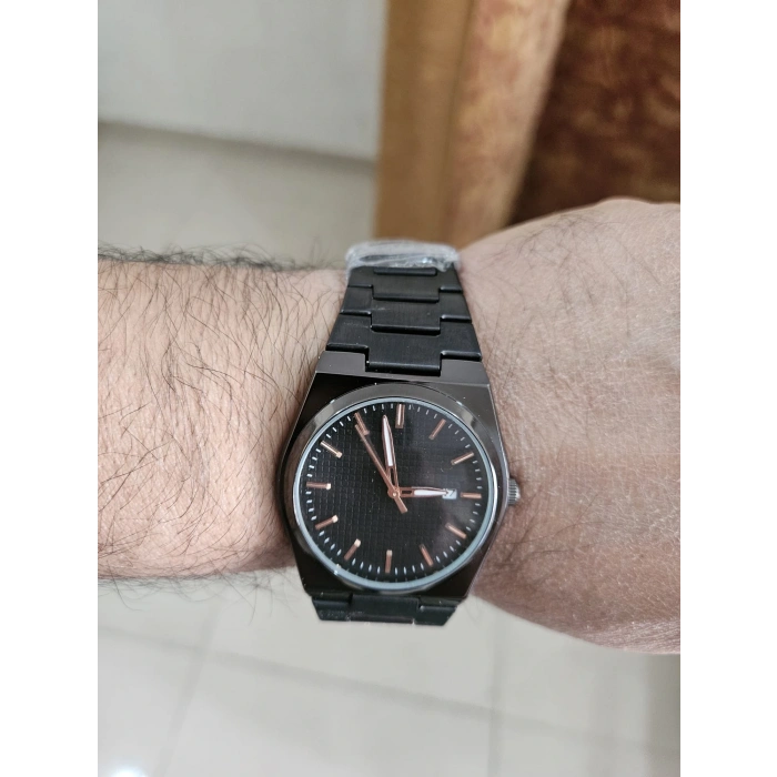 Siyah Çelik Kordon Erkek Kol Saati Takvimli Siyah Kadran Özel Kutusunda