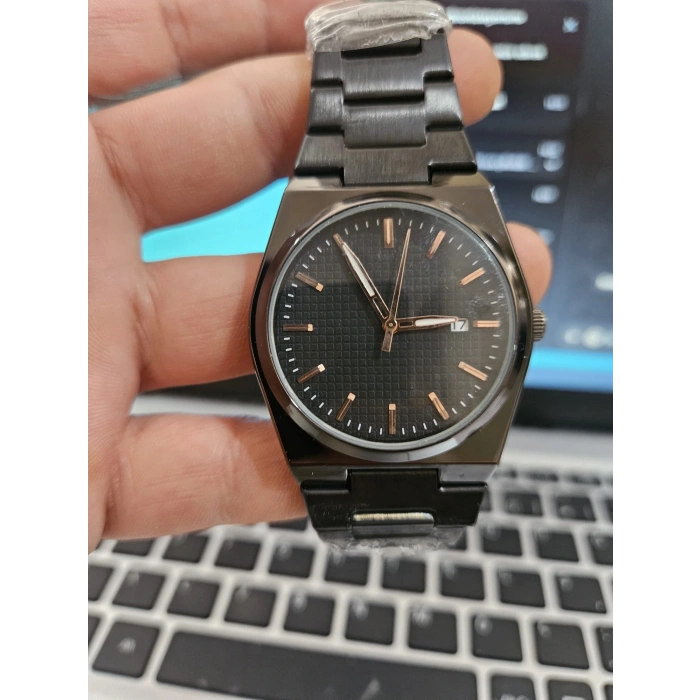 Siyah Çelik Kordon Erkek Kol Saati Takvimli Siyah Kadran Özel Kutusunda