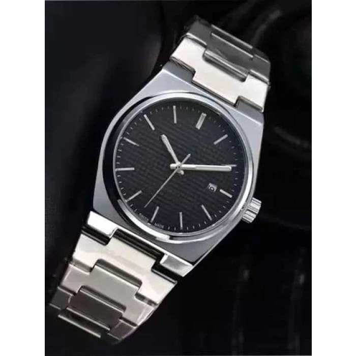 Gümüş Çelik Kordon Erkek Kol Saati Takvimli Siyah Kadran Özel Kutusunda