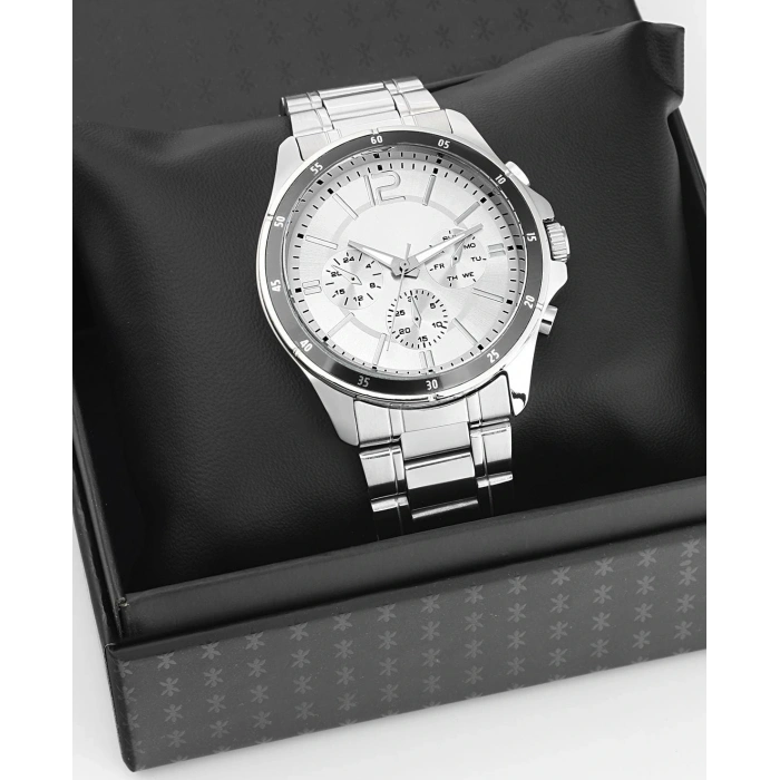 Gümüş Çelik Kordon Erkek Kol Saati Takvimli Beyaz Kadran Özel Kutusunda