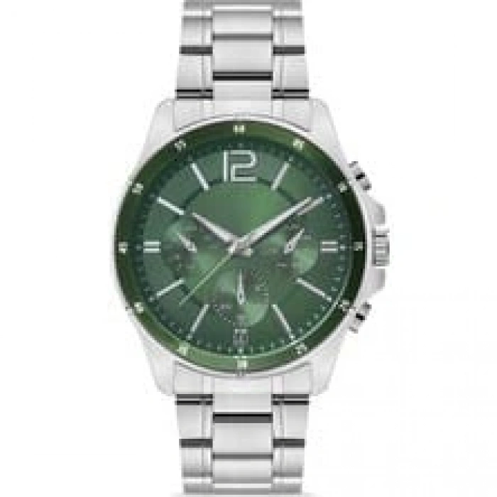 Gümüş Çelik Kordon Erkek Kol Saati Takvimli Yeşil Kadran Özel Kutusunda