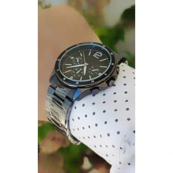 Siyah Çelik Kordon Erkek Kol Saati Takvimli Siyah Kadran Özel Kutusunda