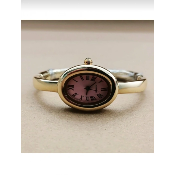 Zarif Oval Kasa Kadın Bileklik Saat – Altın Renk, Roma Rakamlı