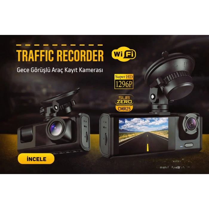 Traffic Recorder CMR25 WiFi’li Dikiz Aynası Tipi Araç Kayıt Kamerası – 170° Geniş Açı, Gece Görüş
