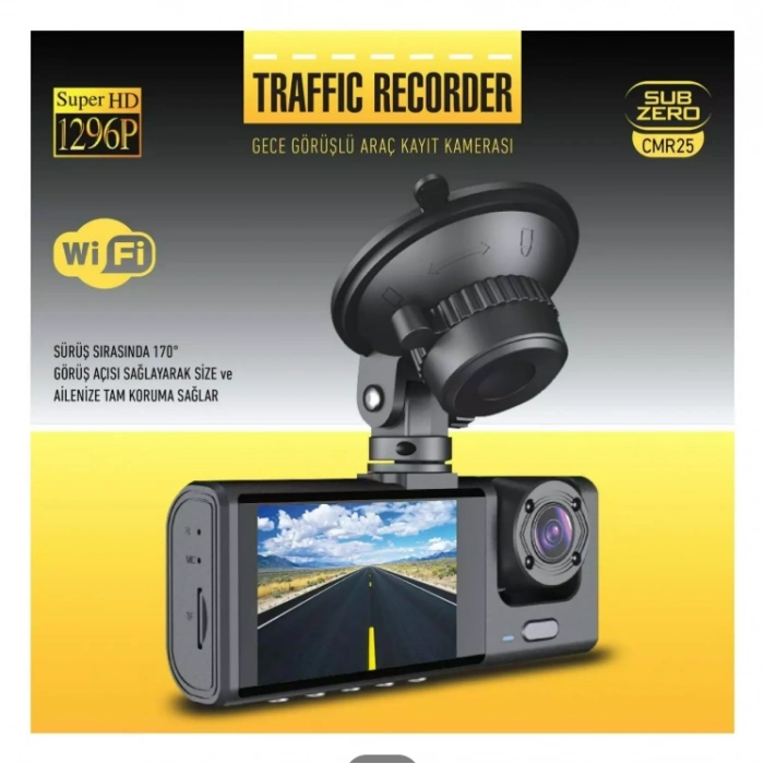 Traffic Recorder CMR25 WiFi’li Dikiz Aynası Tipi Araç Kayıt Kamerası – 170° Geniş Açı, Gece Görüş