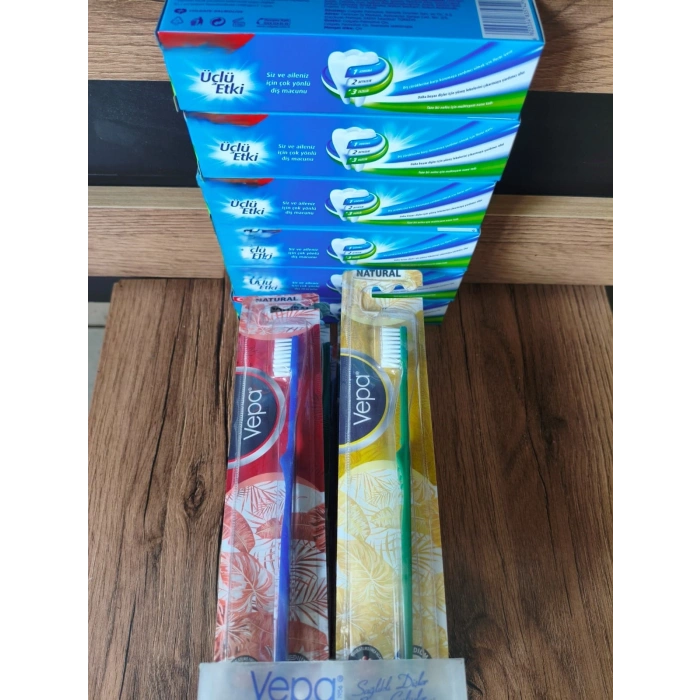 3LÜ ETKİ DİŞ MACUNU 7 ADET 50MM NATURAL ORTA DİŞ FIRÇASI 20 ADET