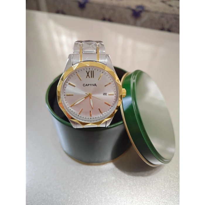 Erkek Kol Saati Çift Renk Metal Kordon Beyaz Kadran – Suya Dayanıklı, Tarih Göstergeli