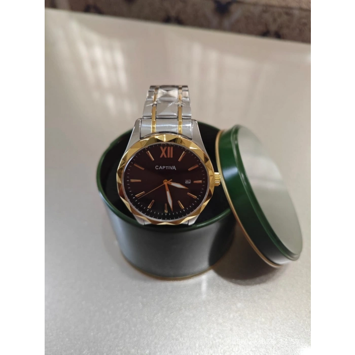 Erkek Kol Saati Çift Renk Metal Kordon Siyah Kadran – Suya Dayanıklı, Tarih Göstergeli