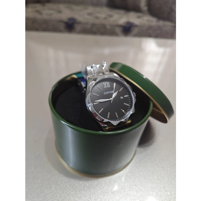 Erkek Kol Saati Metal Kordon Siyah Kadran – Suya Dayanıklı, Tarih Göstergeli