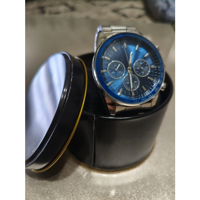 Erkek Saat Çelik Kordon Kronograf Tasarım Lacivert kadran Quartz Kol Saati