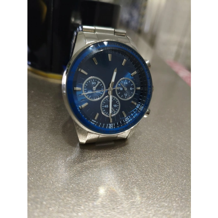 Erkek Saat Çelik Kordon Kronograf Tasarım Lacivert kadran Quartz Kol Saati