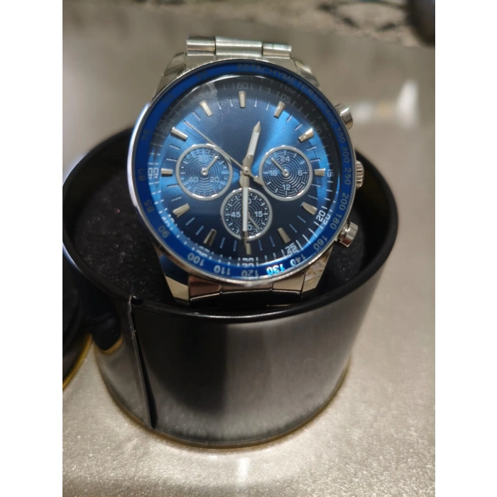 Erkek Saat Çelik Kordon Kronograf Tasarım Lacivert kadran Quartz Kol Saati