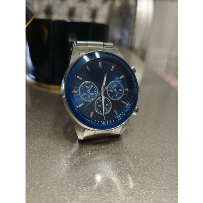 Erkek Saat Çelik Kordon Kronograf Tasarım Lacivert kadran Quartz Kol Saati