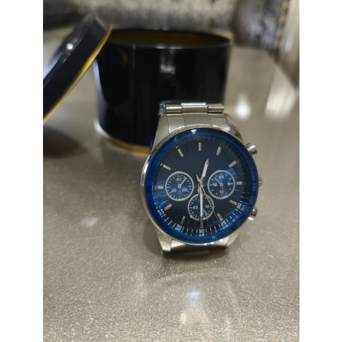 Erkek Saat Çelik Kordon Kronograf Tasarım Lacivert kadran Quartz Kol Saati