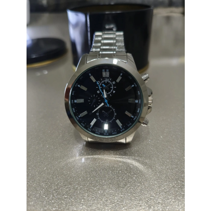 Erkek Saat Çelik Kordon Kronograf Tasarım Siyah kadran Quartz Kol Saati