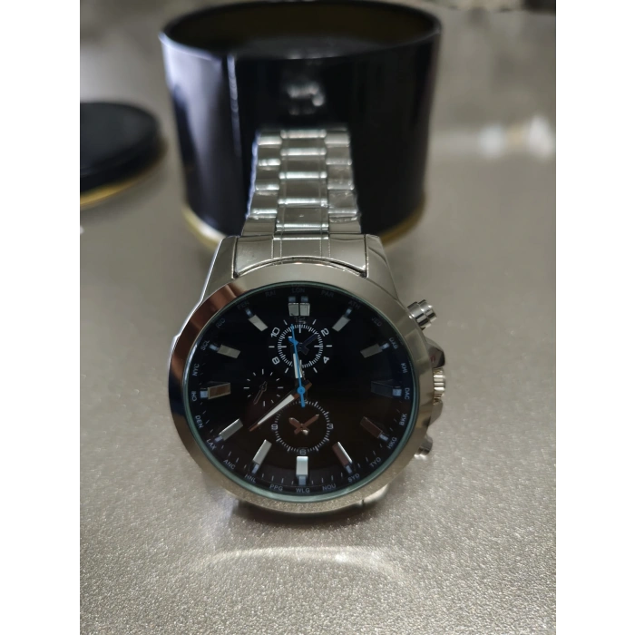 Erkek Saat Çelik Kordon Kronograf Tasarım Siyah kadran Quartz Kol Saati