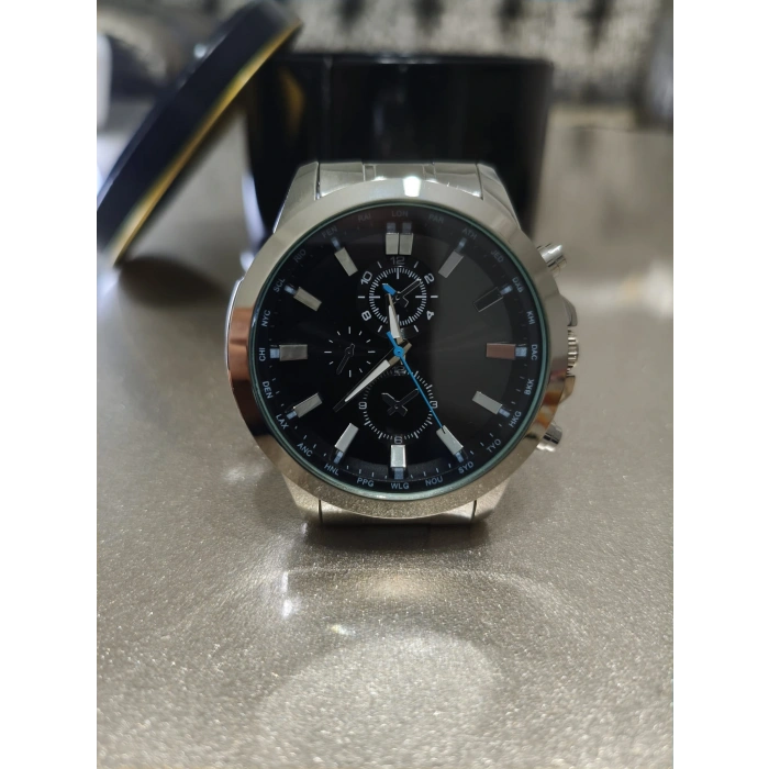 Erkek Saat Çelik Kordon Kronograf Tasarım Siyah kadran Quartz Kol Saati