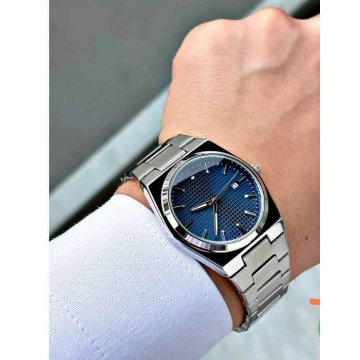 Gümüş Çelik Kordon Erkek Kol Saati Takvimli Lacivert Kadran Özel Kutulu