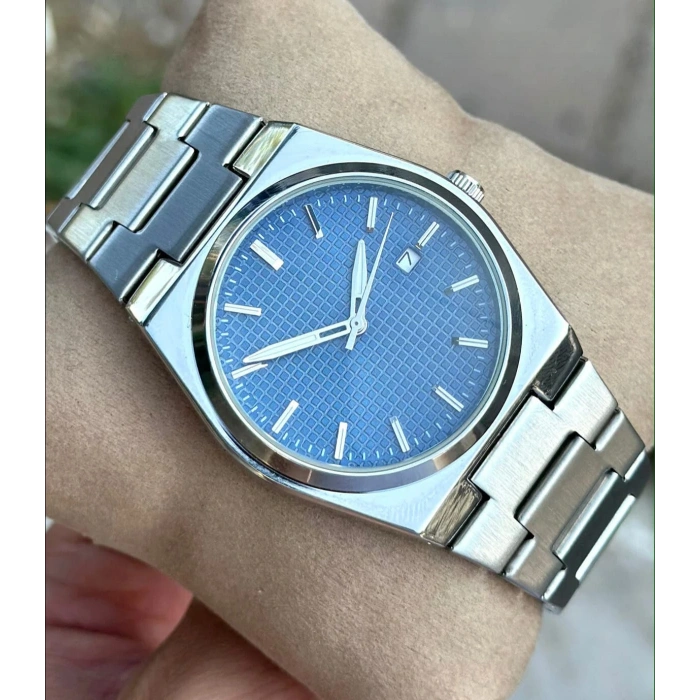 Gümüş Çelik Kordon Erkek Kol Saati Takvimli Lacivert Kadran Özel Kutulu