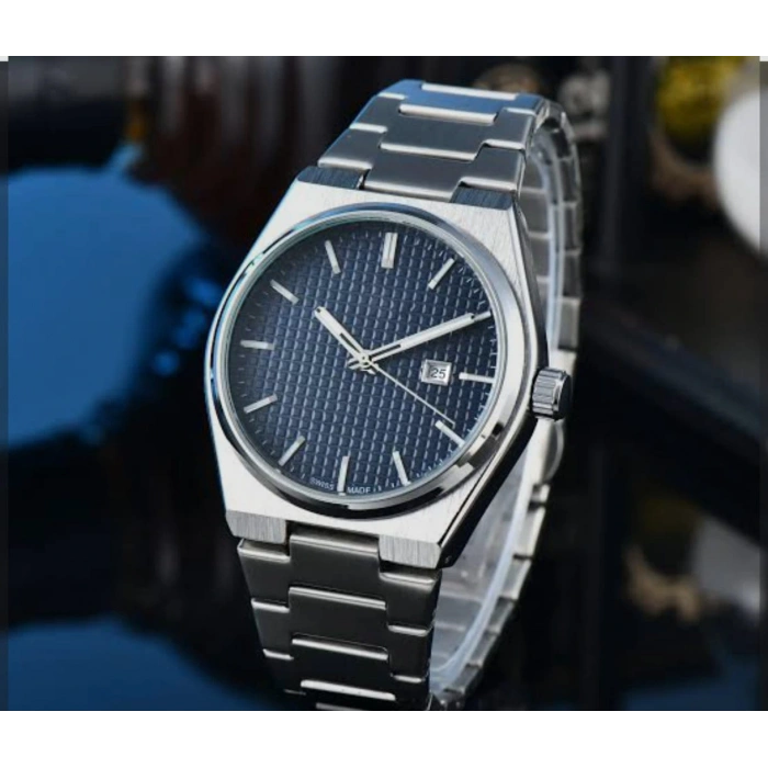 Gümüş Çelik Kordon Erkek Kol Saati Takvimli Lacivert Kadran Özel Kutulu