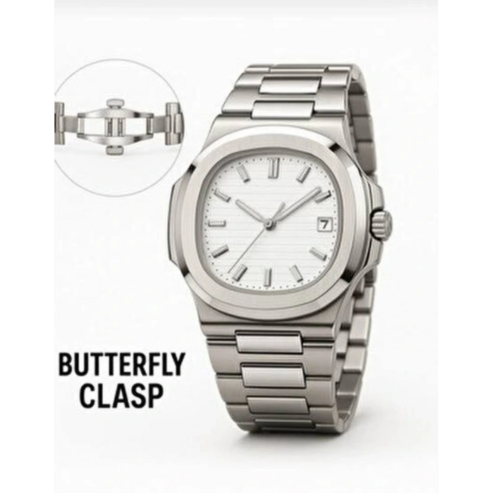 Kare Kasa Erkek Kol Saati - Gümüş renk kordon, Paslanmaz Çelik, Beyaz kadran(Eşref Tek)