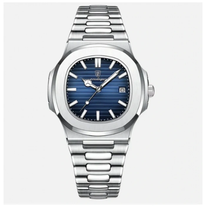 Kare Kasa Erkek Kol Saati - Gümüş renk kordon, Paslanmaz Çelik, Lacivert kadran(Eşref Tek)