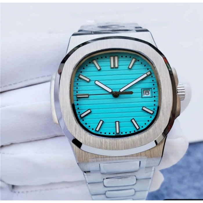 Kare Kasa Erkek Kol Saati - Gümüş renk kordon, Paslanmaz Çelik, Turkuaz kadran(Eşref Tek)