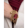 Kadın Bileklik Saat Altın Renk Örgü Kordon – Bordo Kadran Oval Kasa Şık Kadın Saati