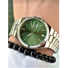 ANALOG QUARTZ MAKİNA GÜMÜŞ ÇELİK KORDON YEŞİL KADRAN ERKEK KOL SAATİ