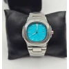 Kare Kasa Erkek Kol Saati - Gümüş renk kordon, Paslanmaz Çelik, Turkuaz kadran(Eşref Tek)