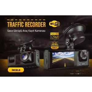 Traffic Recorder CMR25 WiFi’li Dikiz Aynası Tipi Araç Kayıt Kamerası – 170° Geniş Açı, Gece Görüş