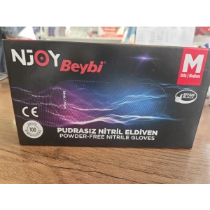 BEYBİ Njoy Pudrasız Siyah Nitril Eldiveni - 100lük Kutu -M  Beden