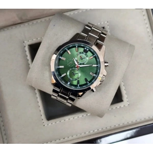 Erkek Saat Çelik Kordon Kronograf Tasarım Yeşil kadran Quartz Kol Saati