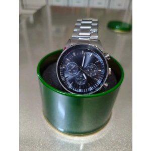 Gümüş Çelik Kordon Kronograf Tasarım Siyah Kadran Erkek Kol Saati