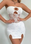 Beyaz Dantel İşlemeli Göğüs Dekolteli Seksi 5081