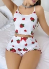 Kadın Beyaz Çilek desenli Şortlu Pijama Takımı 5053