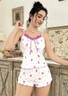 Kadın Ayıcık ve Çiçek Desenli Şortlu Gecelik Takım 5113