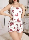 Kadın Beyaz Kalp desenli Şortlu Gecelik Pijama Takımı 5052