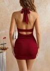 Kadın Bordo Göğüs Dekolteli ve Büzgülü Gece Elbisesi 5226