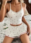 Kadın Çiçek Desenli Dantel Askılı Şortlu Pijama Takımı 5235