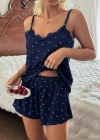 Kadın Dantel Detaylı Lacivert Şortlu Pijama Takım 5186