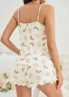 Kadın Ekru Çiçek Baskılı Şortlu Gecelik Pijama Takımı 5047