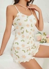 Kadın Ekru Çiçek Baskılı Şortlu Gecelik Pijama Takımı 5047