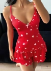 Kadın Kalp Desenli Şortlu Pijama Takım 5178