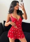 Kadın Kalp Desenli Şortlu Pijama Takım 5178