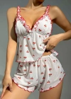 Kadın Kiraz Desenli Fırfırlı Şortlu Gecelik Takım 5101