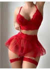 Kadın Kırmızı Kısa Tül Fantezi Kostüm 2199