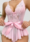 Kadın  Kontrast Dantel Kemerli Teddy Body Gecelik 2118