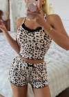 Kadın Leopar Detaylı  Şortlu Pijama Takım 5187